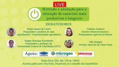 Nutrição e adubação para a obtenção de canaviais mais produtivos e longevos – é o tema da próxima live da CanaOnline