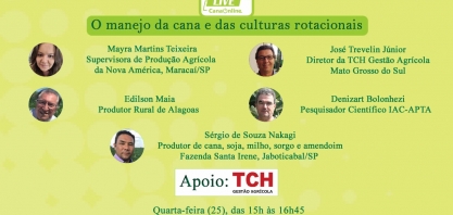 “O Manejo da cana e das culturas rotacionais” é o tema da próxima live da CanaOnline