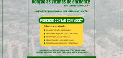 Usina Salto Botelho Agroenergia arrecada doações para o Rio Grande do Sul